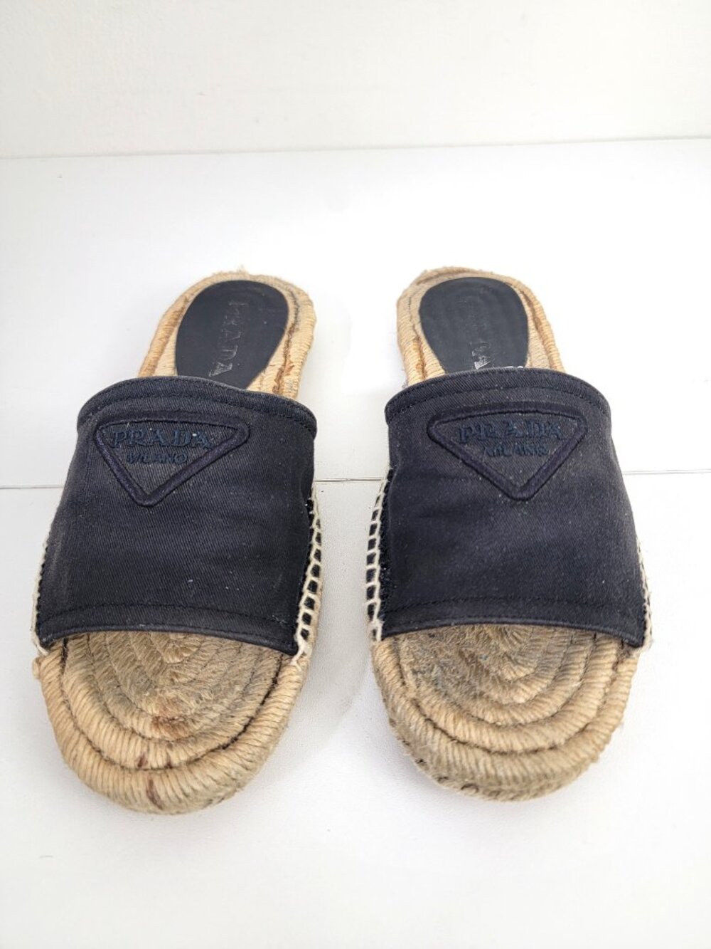 Prada Triangle Logo Black Canvas Espadrille Mules Black 36 6 - Picture 2 of 8